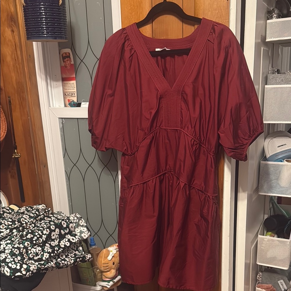 Madewell Red Puff Sleeve V-Neck Sundress